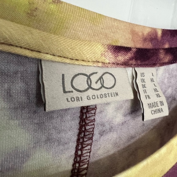 LOGO by Lori Goldstein Tie-Dye Short Sleeve Top - Burgundy and Olive - Picture 2 of 11